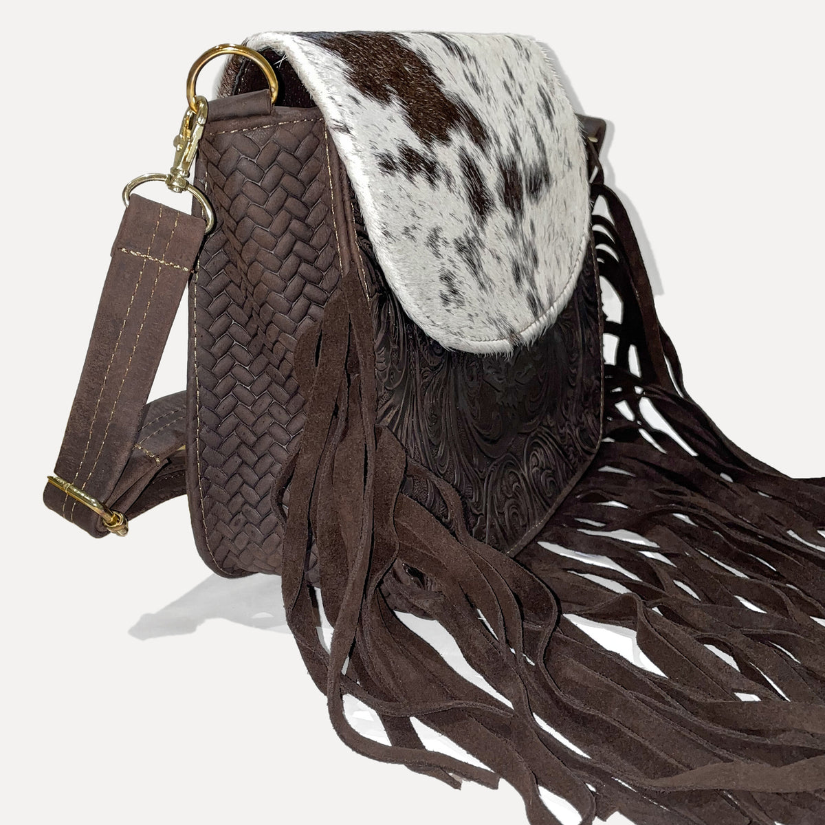 artisan country girl crossbody bag with leather fringe