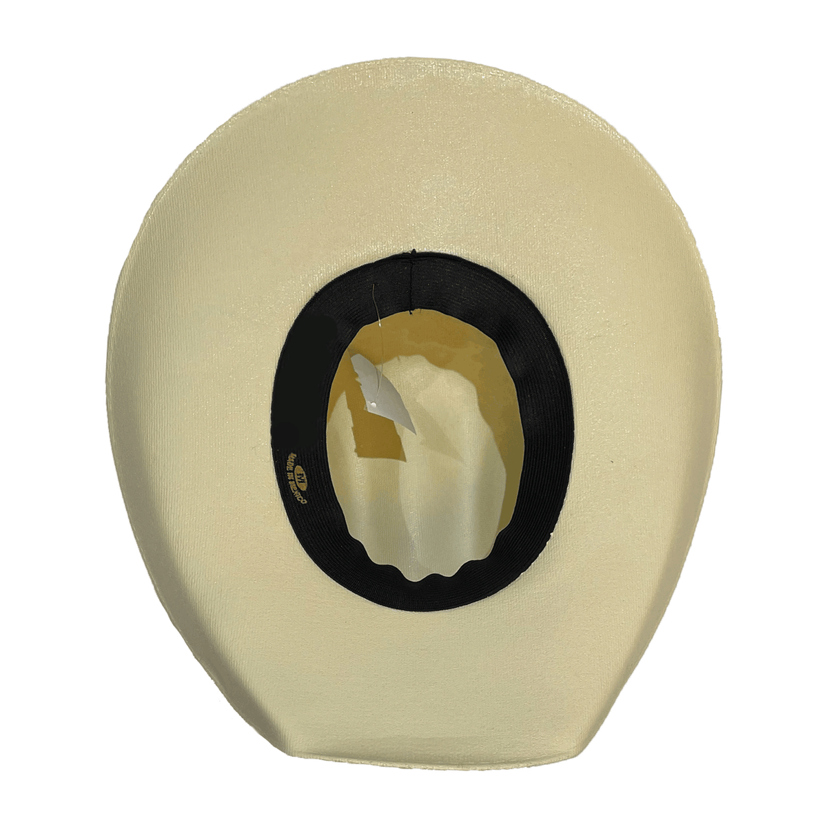 A made in Mexico Straw hat with a black elastic headband inside for comfortable wear