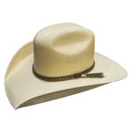 straw cowboy hat with braided leather hatband and tassel detail