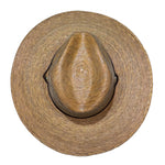 Top view of handmade safari hat crafted from woven palm straw