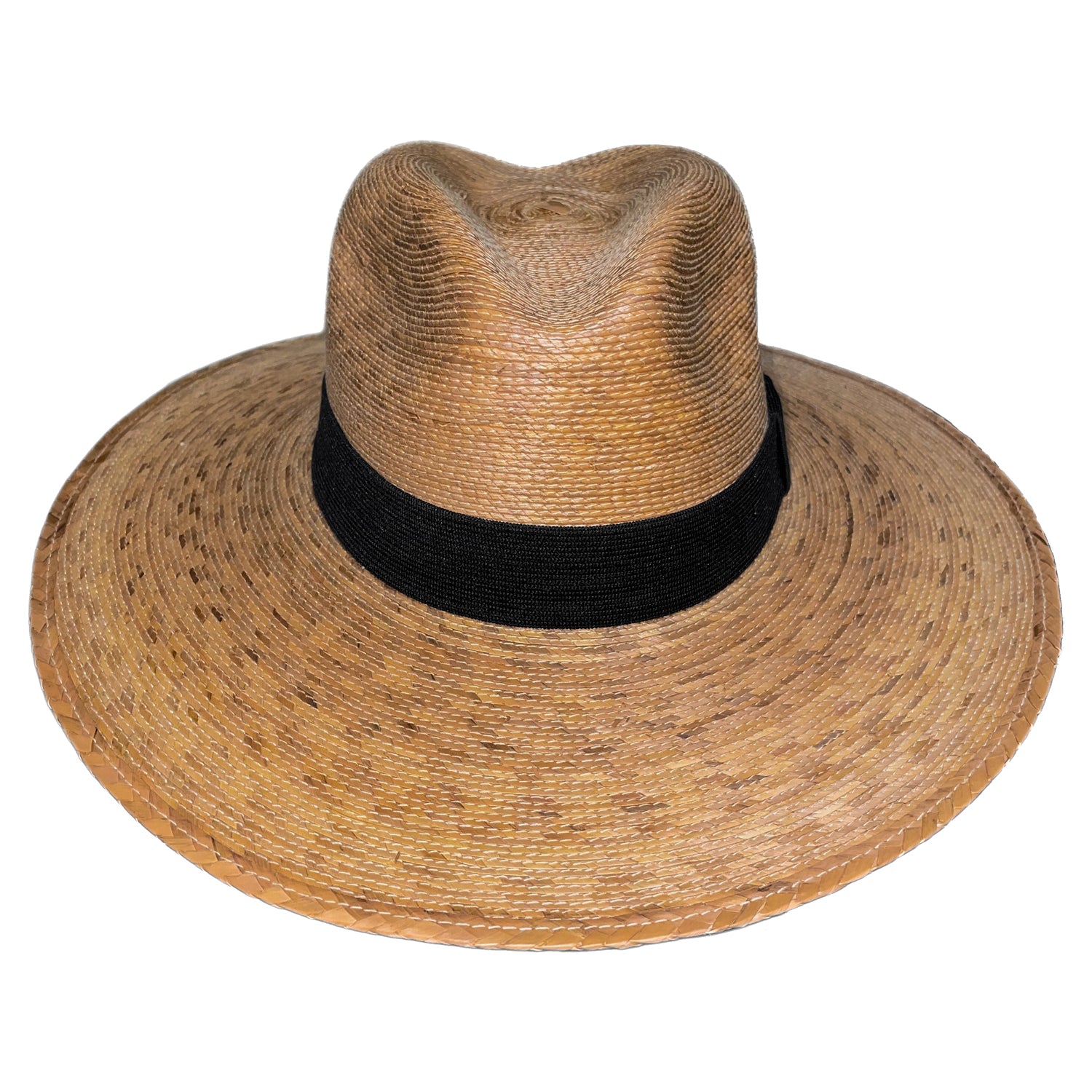 Wide brim adventure hat crafted from woven palm leaves