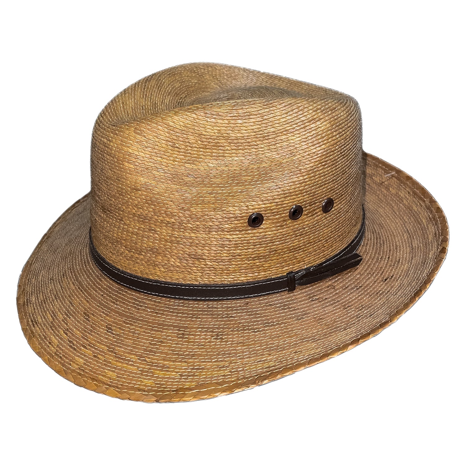 Handwoven Mexican palm leaf fedora with genuine leather hat band 