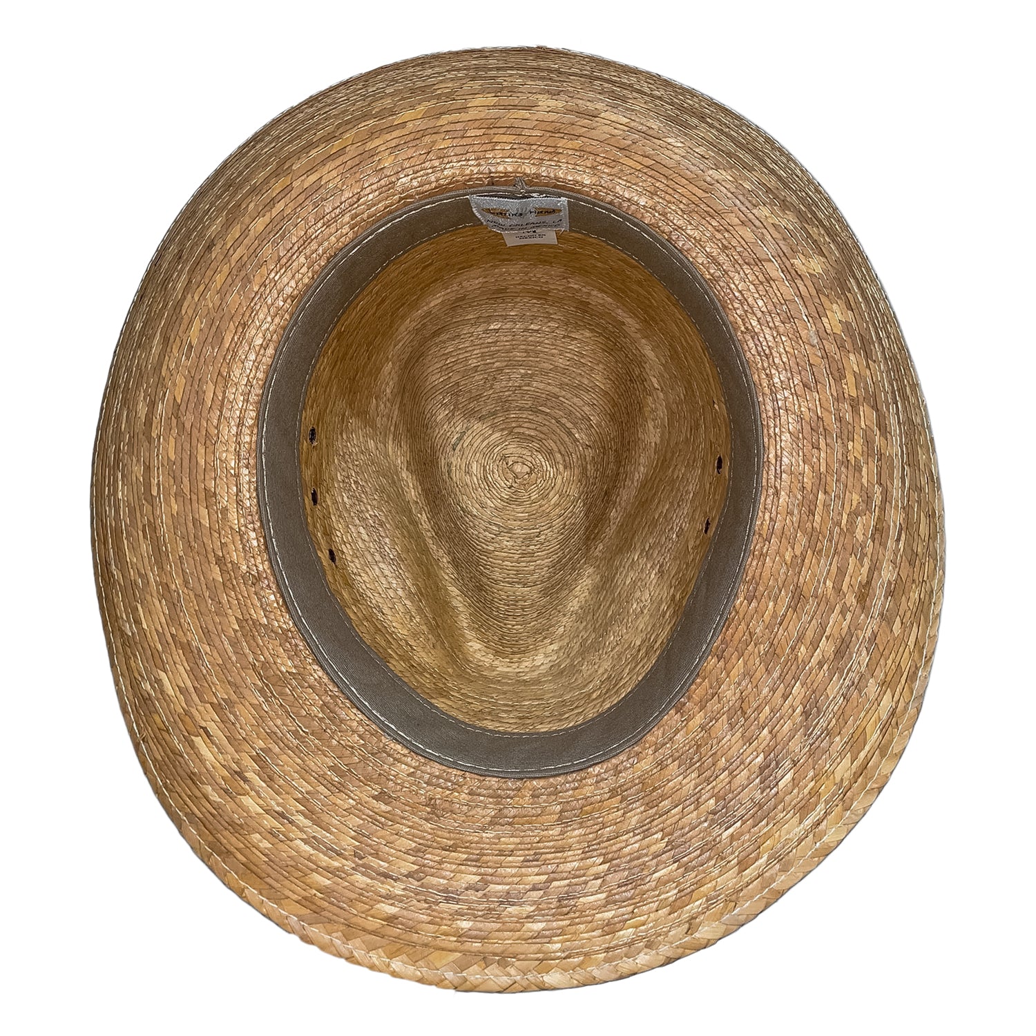 Inside view of  Latin's Hand palm leaf fedora hat 