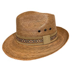 Brown straw hat with decorative band 