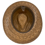 Inside view of Brown Fedora Suave handmade palm leaf fedora showing the comfortable interior band and natural woven construction. 
