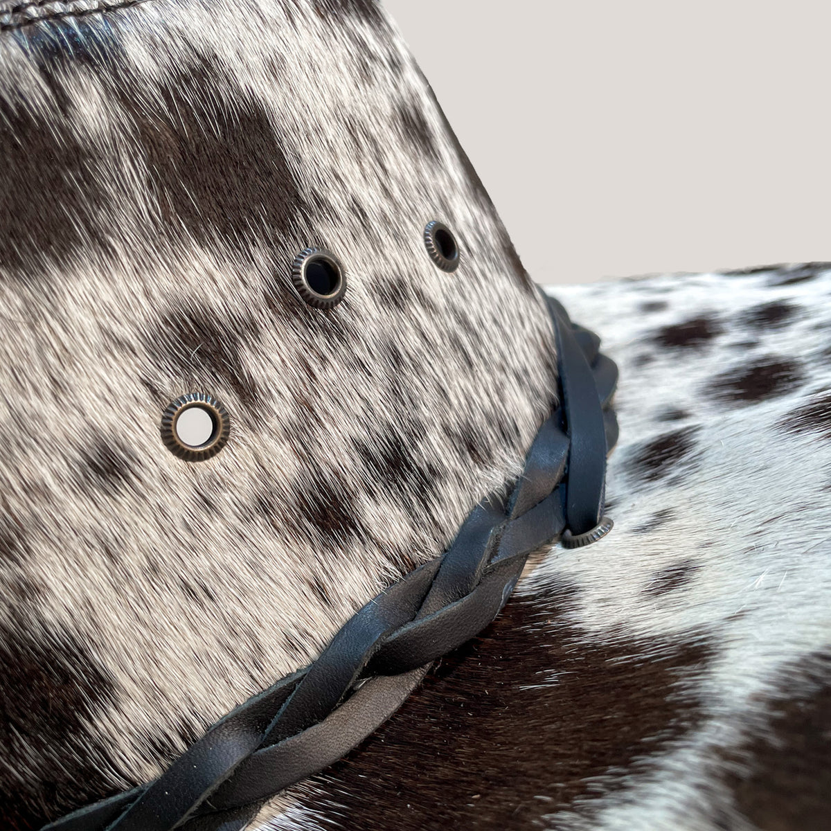 closeup cowhide hat leather band 