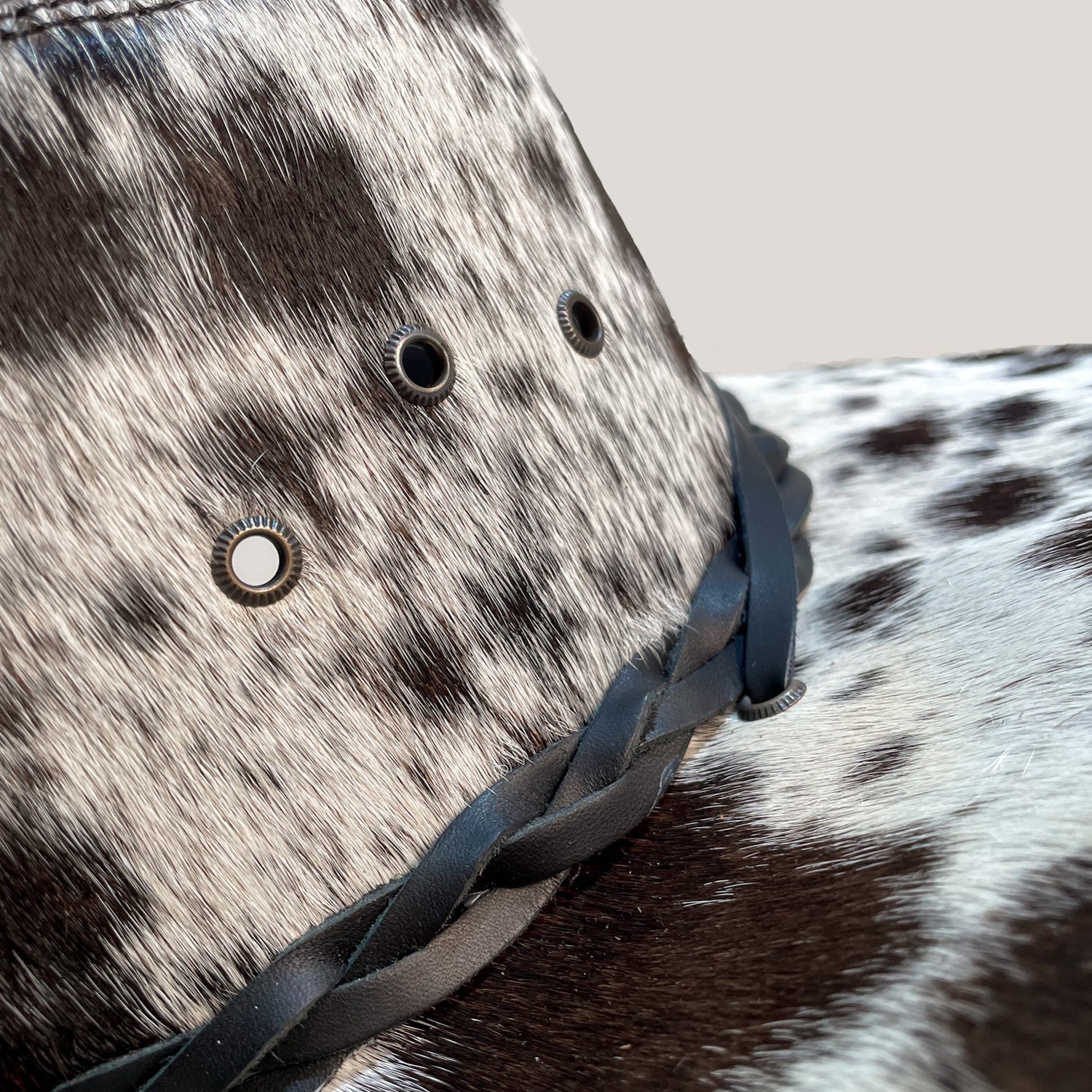 closeup cowhide hat leather band 