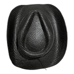 Top view of black straw country hat, available in one size, fitting M-L 