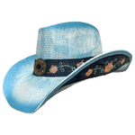 cute blue ombre decorative straw cowboy hat with detailed band and trim 