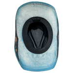 Inside of UPF 50+ straw hat, showing comfortable elastic sweatband for size M-L 