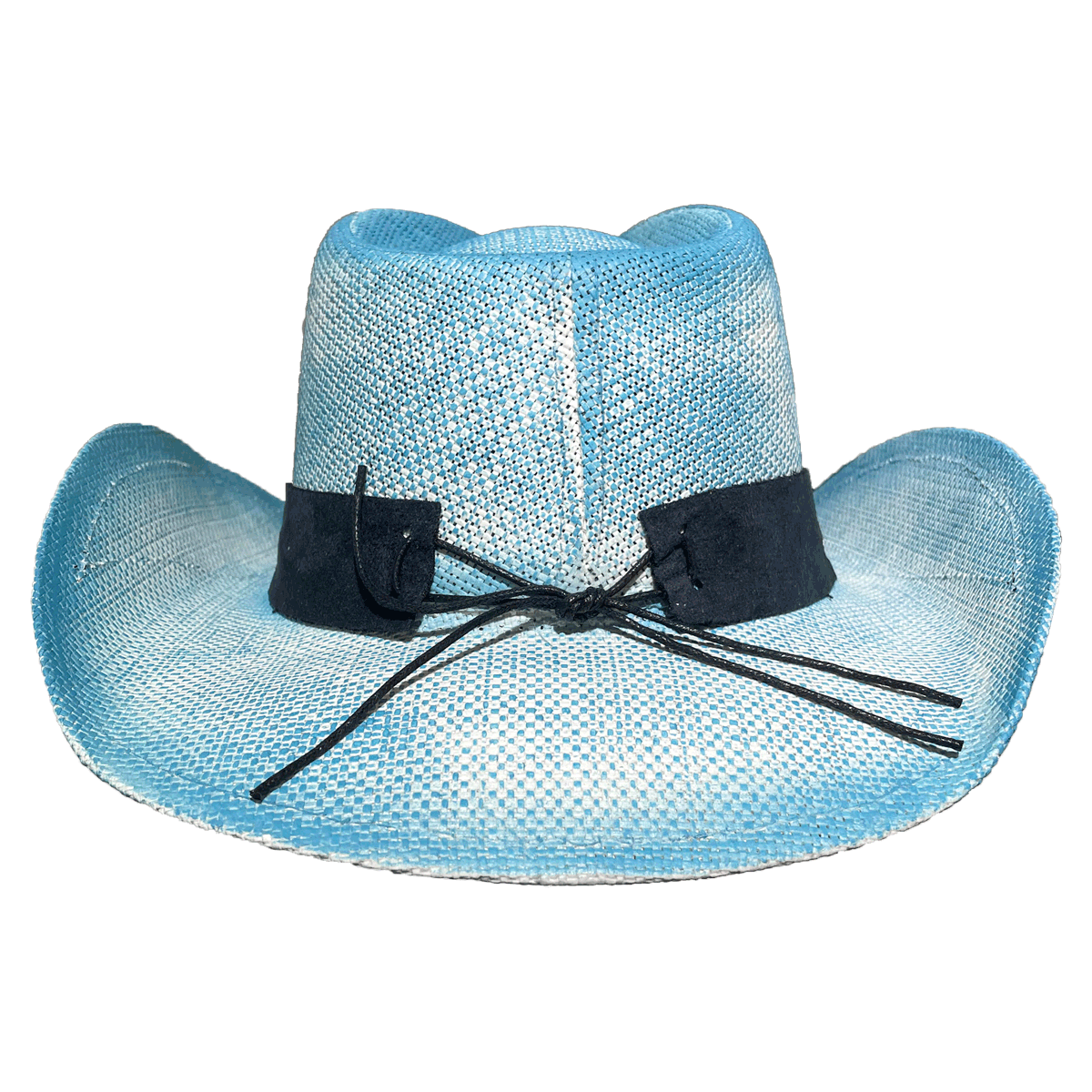 Pretty blue rodeo hat with dark blue tied hatband 