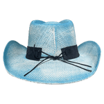 Pretty blue rodeo hat with dark blue tied hatband 