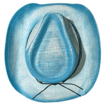 Topview of light blue cowgirl hat that provides UPF 50+ 