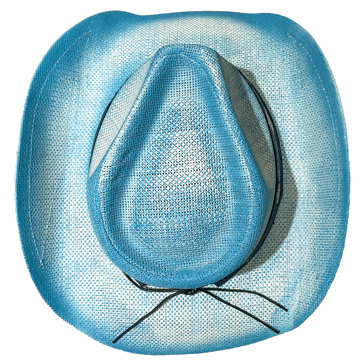 Topview of light blue cowgirl hat that provides UPF 50+ 
