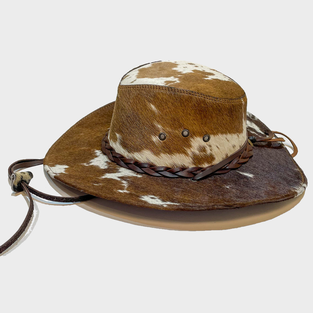 sideview leather braided western hat 