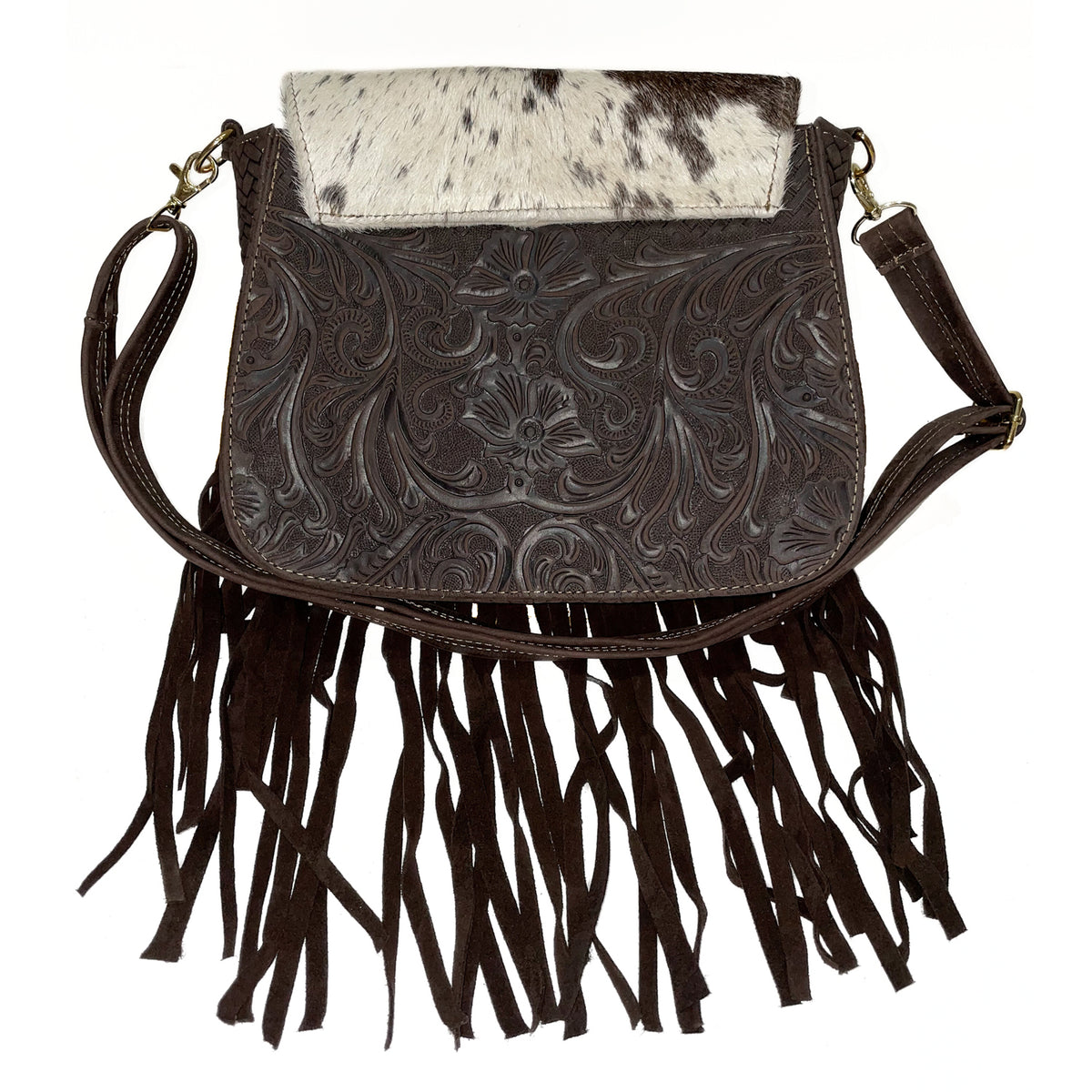 handmade tassel leather crossbody bag in Western style 