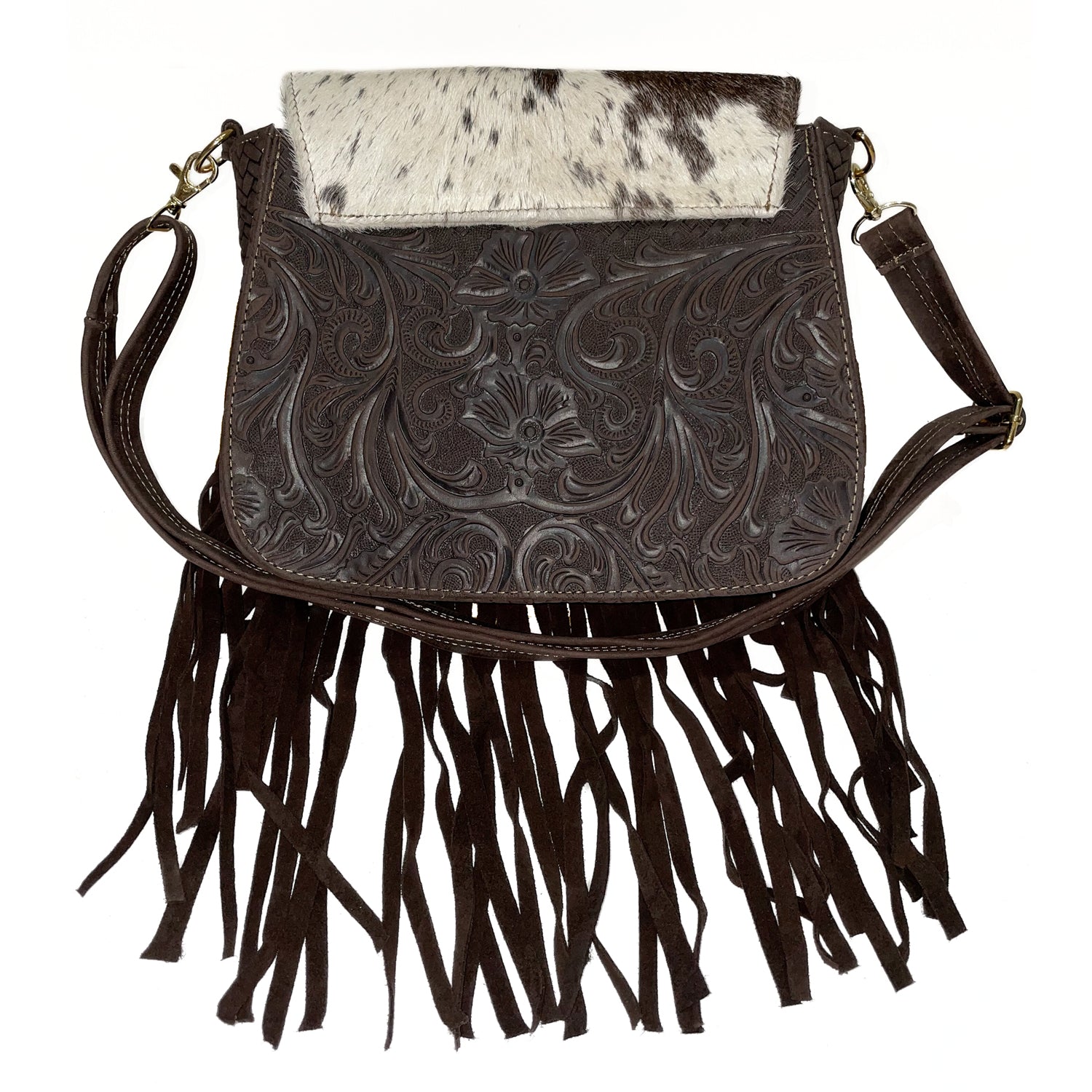 handmade tassel leather crossbody bag in Western style 
