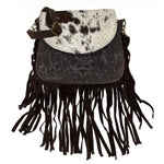 brown leather fringe crossbody purse with tassel detail 