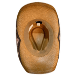 Inside of cute brown country western rodeo hat showing elastic sweatband for size M-L 