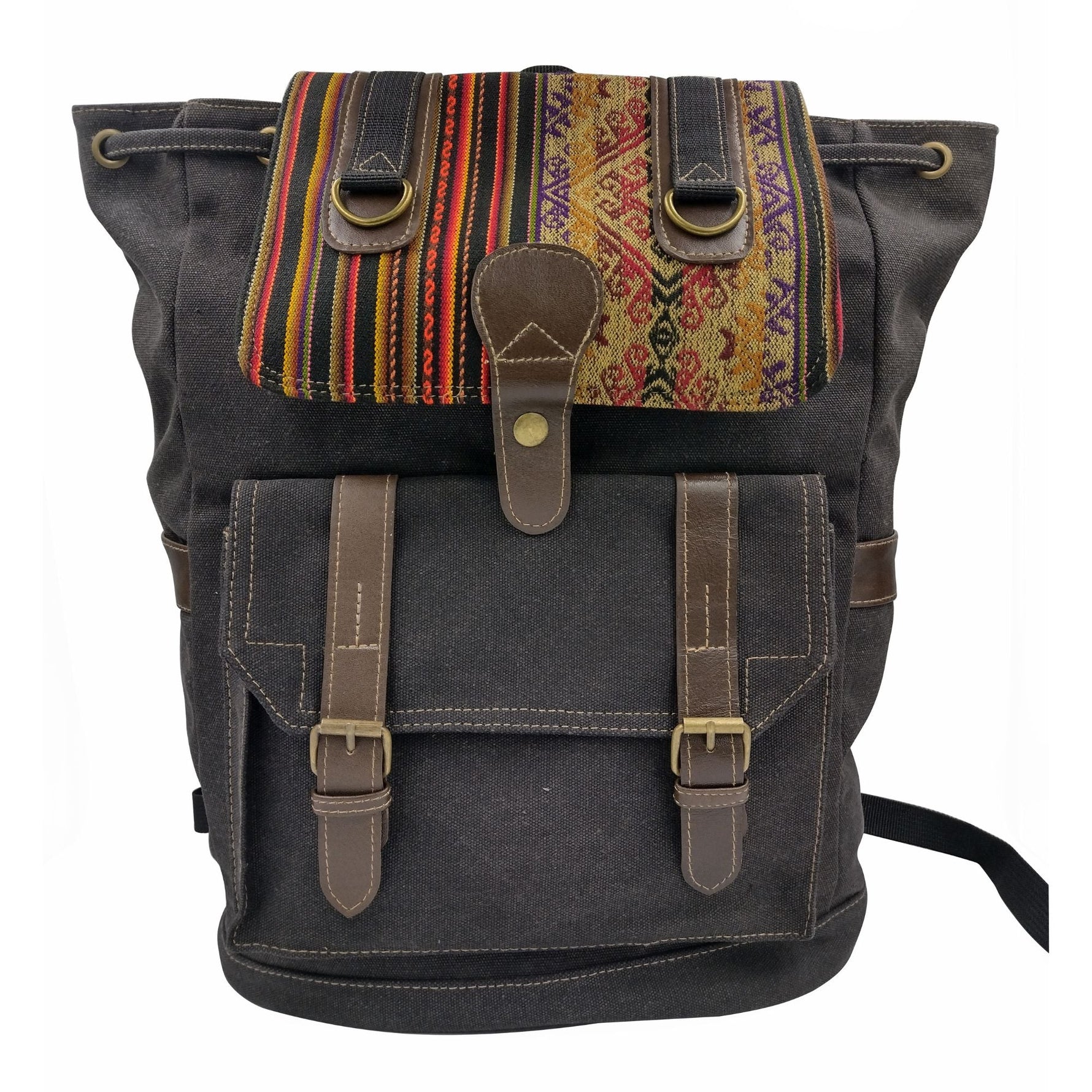 canvas backpack black leather Canvas Backpack - Black
