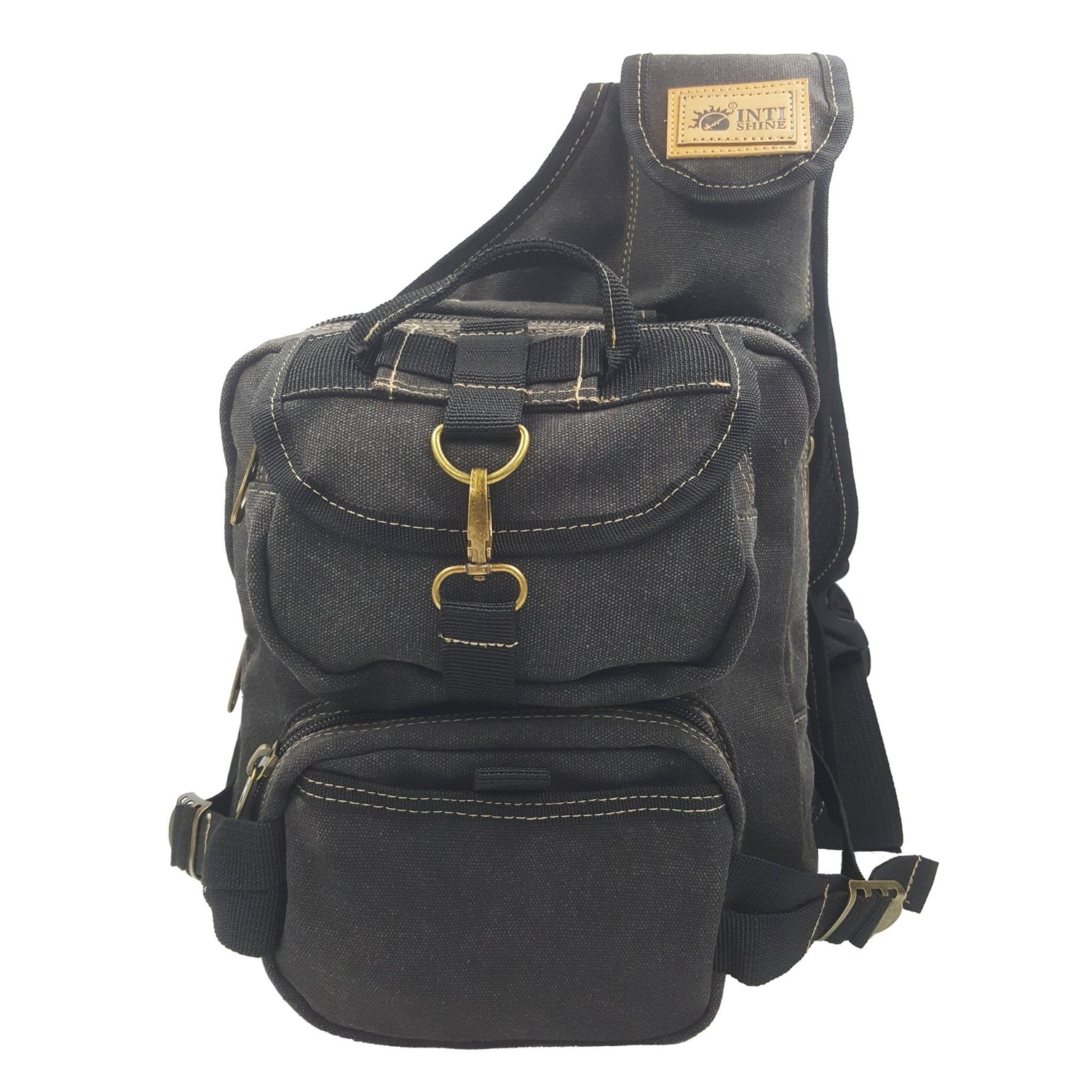 17 in canvas sling laptop backpack Trendy Apparel Shop Stylish Durable Multipurpose Canvas Sling Backpack Black / One Size