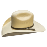 Cream cowboy hat with a high crown that has a perforated design for airflow
