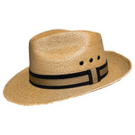Tan-Beige Fedora Fino handwoven Mexican palm leaf fedora with cotton hat band, lightweight breathable design for warm-weather style. 