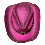Top view of pink cowgirl hat with ombre   and brim that has sun protection 